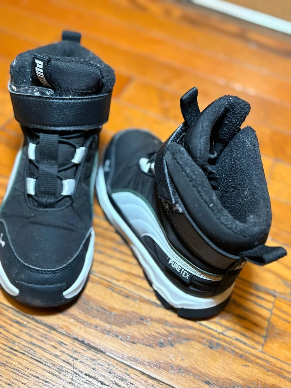 Puma Black Kids Boots with Light Gray Trim
